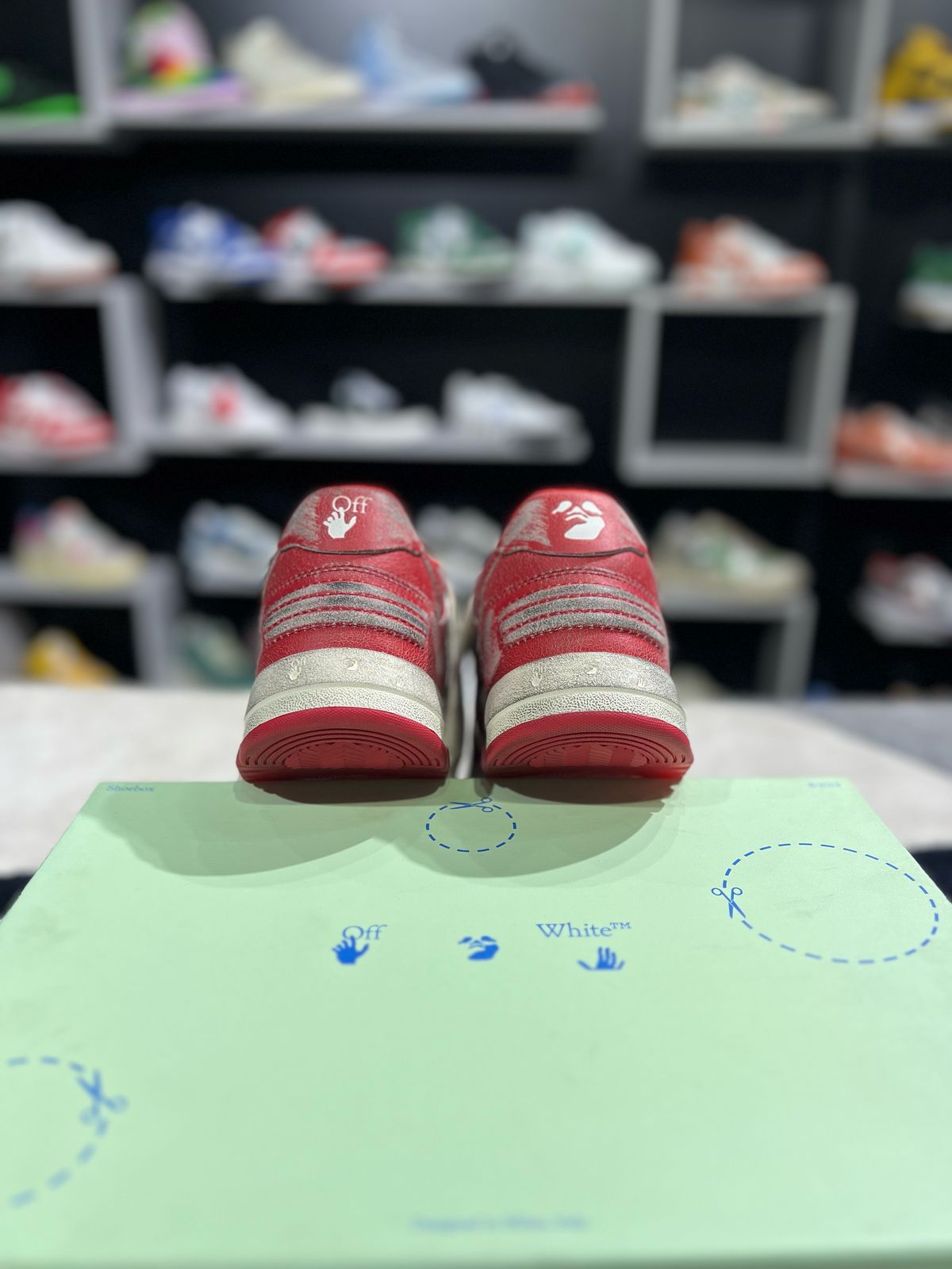 OFF-WHITE Out Of Office Tops Red White Vintage Distressed Leather