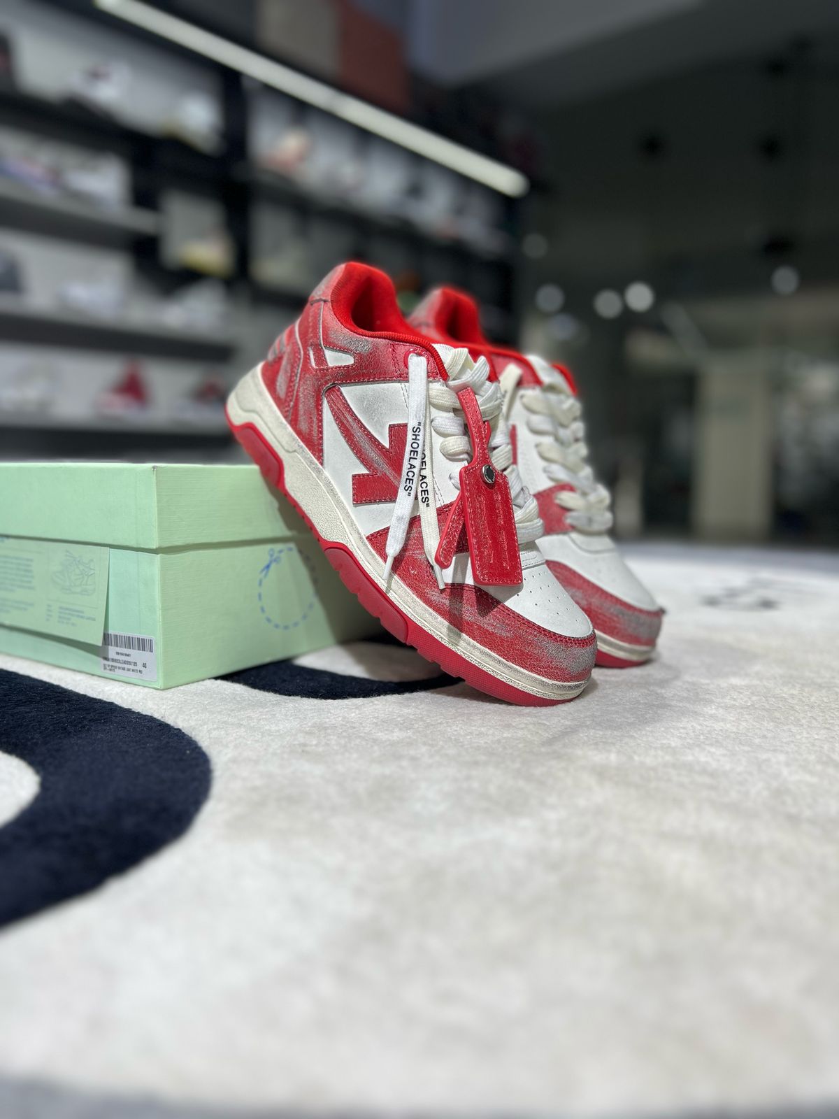 OFF-WHITE Out Of Office Tops Red White Vintage Distressed Leather