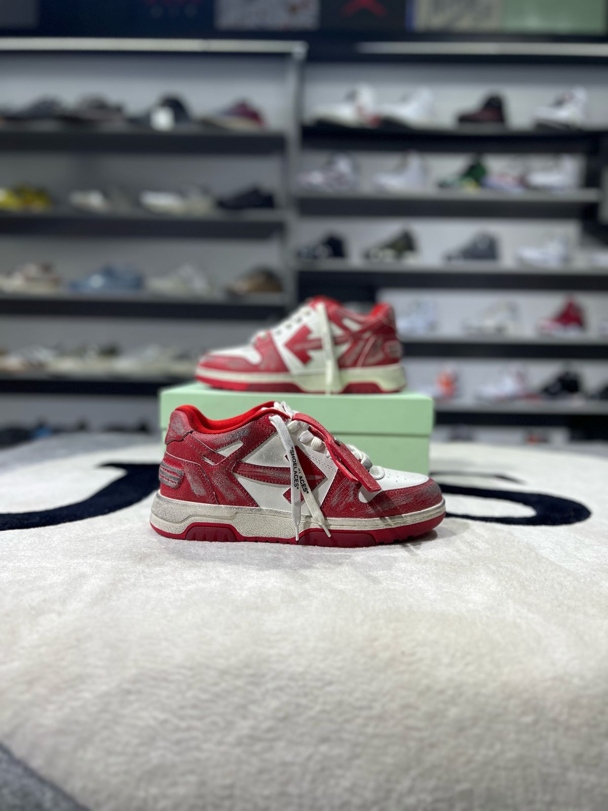 OFF-WHITE Out Of Office Tops Red White Vintage Distressed Leather