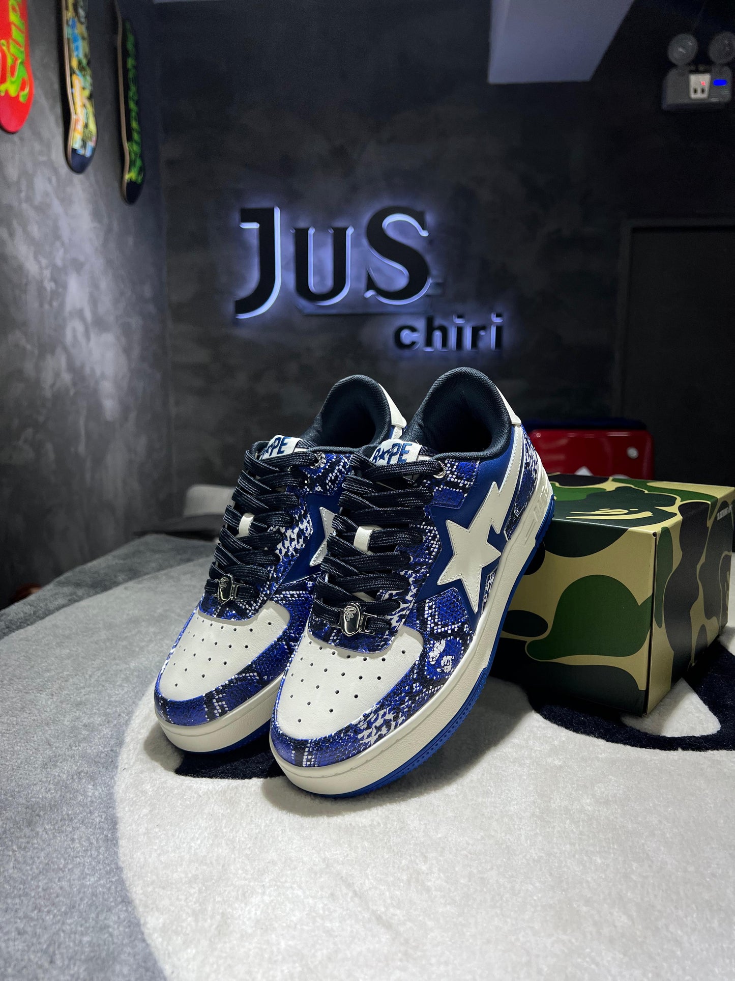 A Bathing Ape Bape Sta SSENSE Exclusive Blue Snakeskin