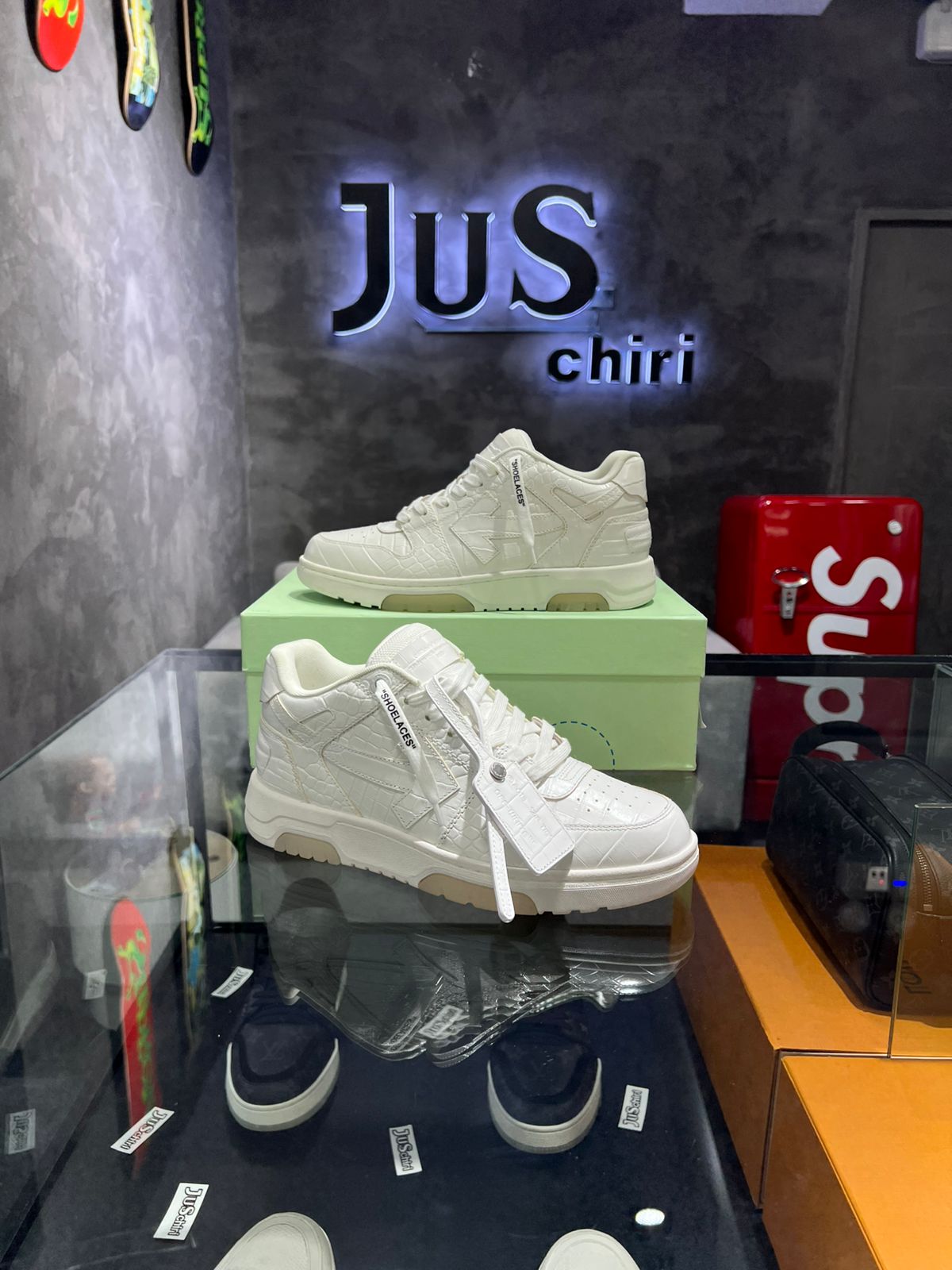 OFF-WHITE Out Of Office OOO Low Tops Croco Print White