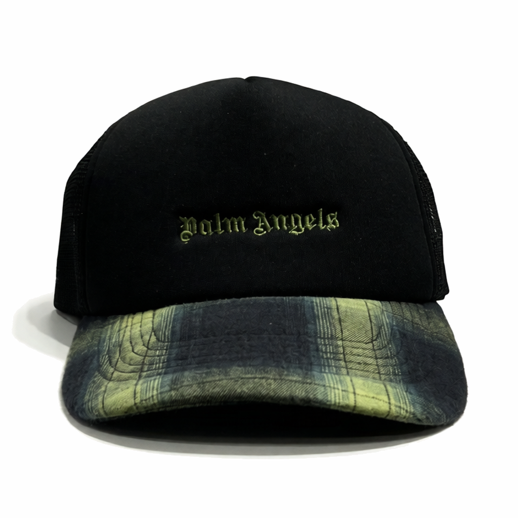 Palm Angels Gorro Classic Logo Check Trucker Black/Green