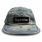 Supreme Gorro Stars Studded Denim Camp Cap Washed Indigo