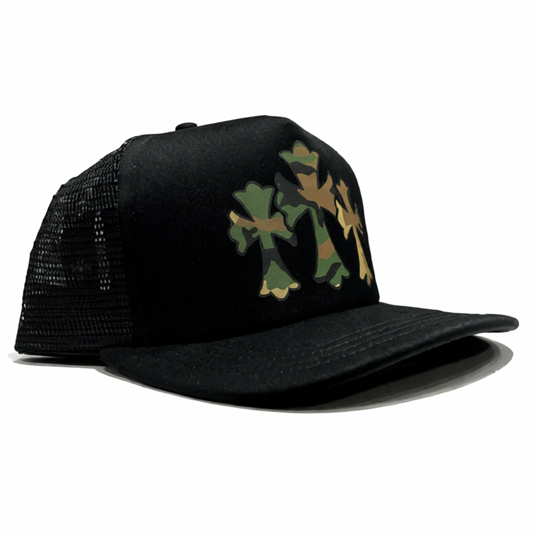 Chrome Hearts Gorro Triple Cross Trucker Hat Black/Camo