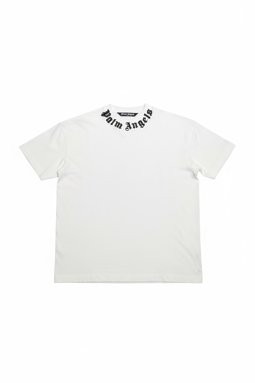 Palm Angels Neck Logo Tee White