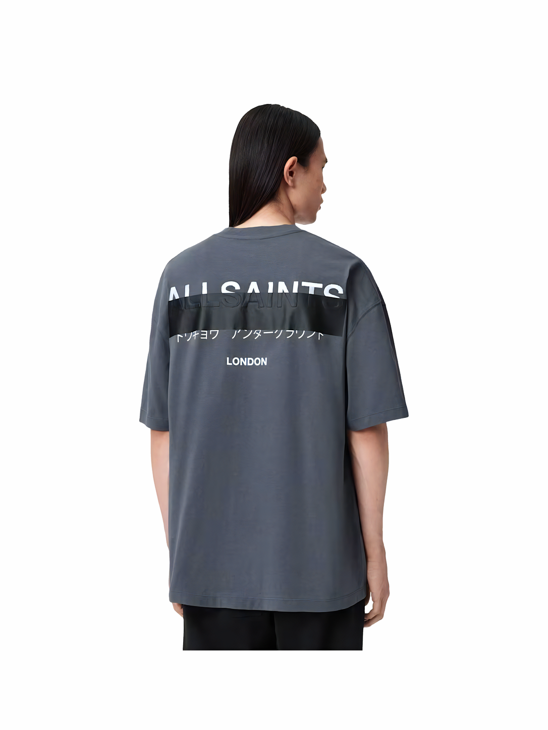 AllSaints Redact Oversized Embroidered Logo T-Shirt Parma Blue