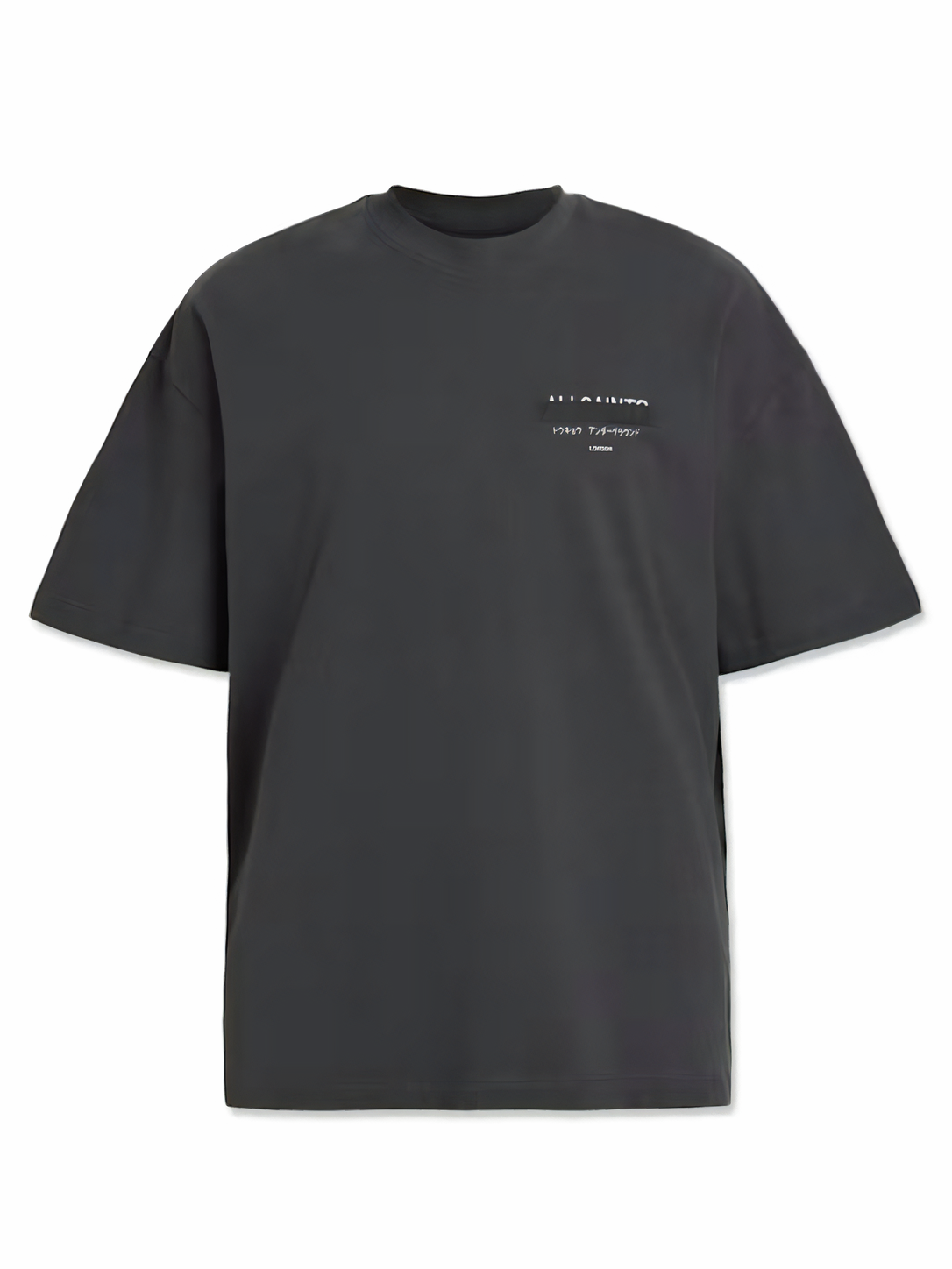 AllSaints Redact Oversized Embroidered Logo T-Shirt Washed Black