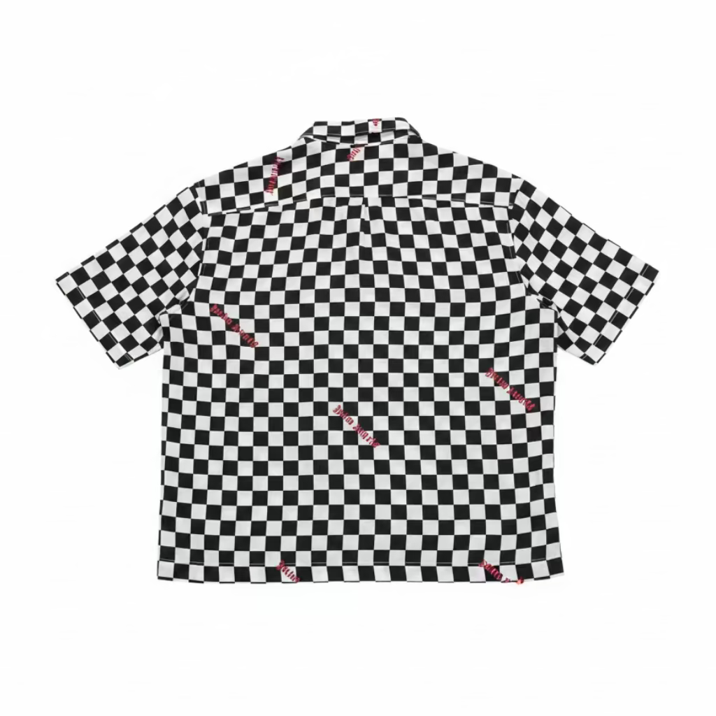 Palm Angels Damier Print Bowling Shirt Black/White/Red