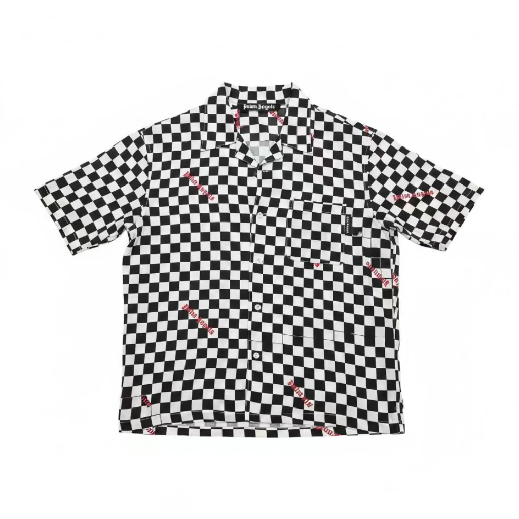 Palm Angels Damier Print Bowling Shirt Black/White/Red