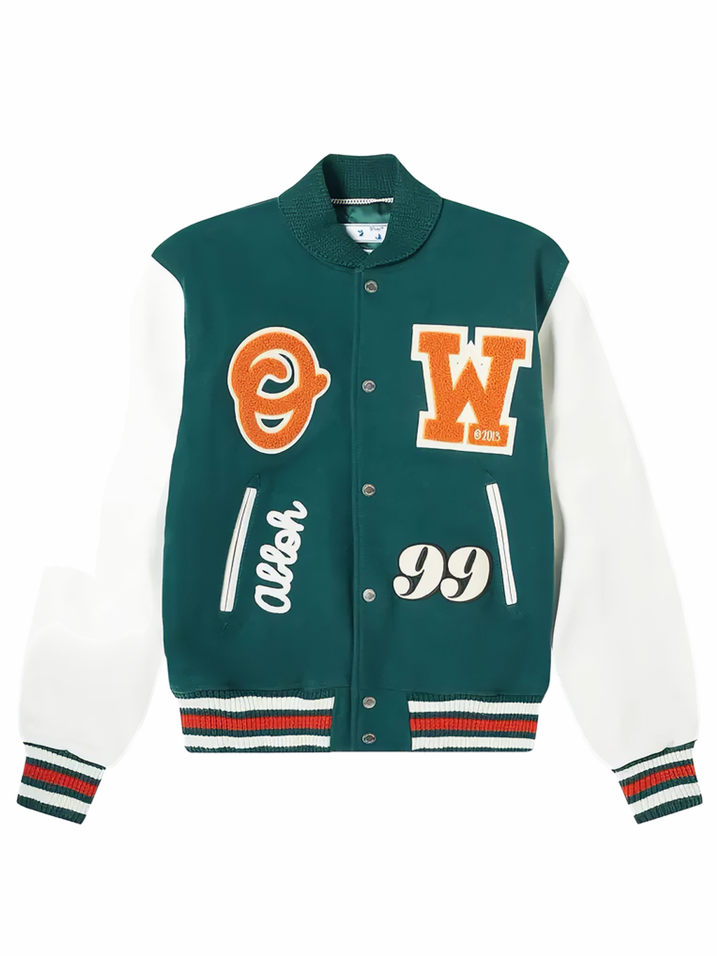 Off-White Barrel Leather Varsity Jacket Green/Orange