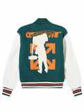 Off-White Barrel Leather Varsity Jacket Green/Orange