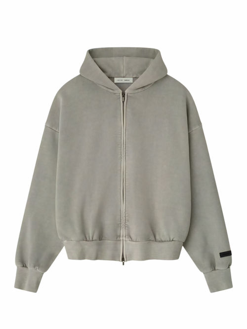 Essentials Embroidered Classic Full Zip Hoodie Smoke Grey