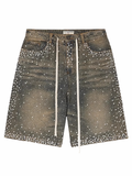 Valley Forever Short de Mezclilla con Perlas Brown Acid Wash