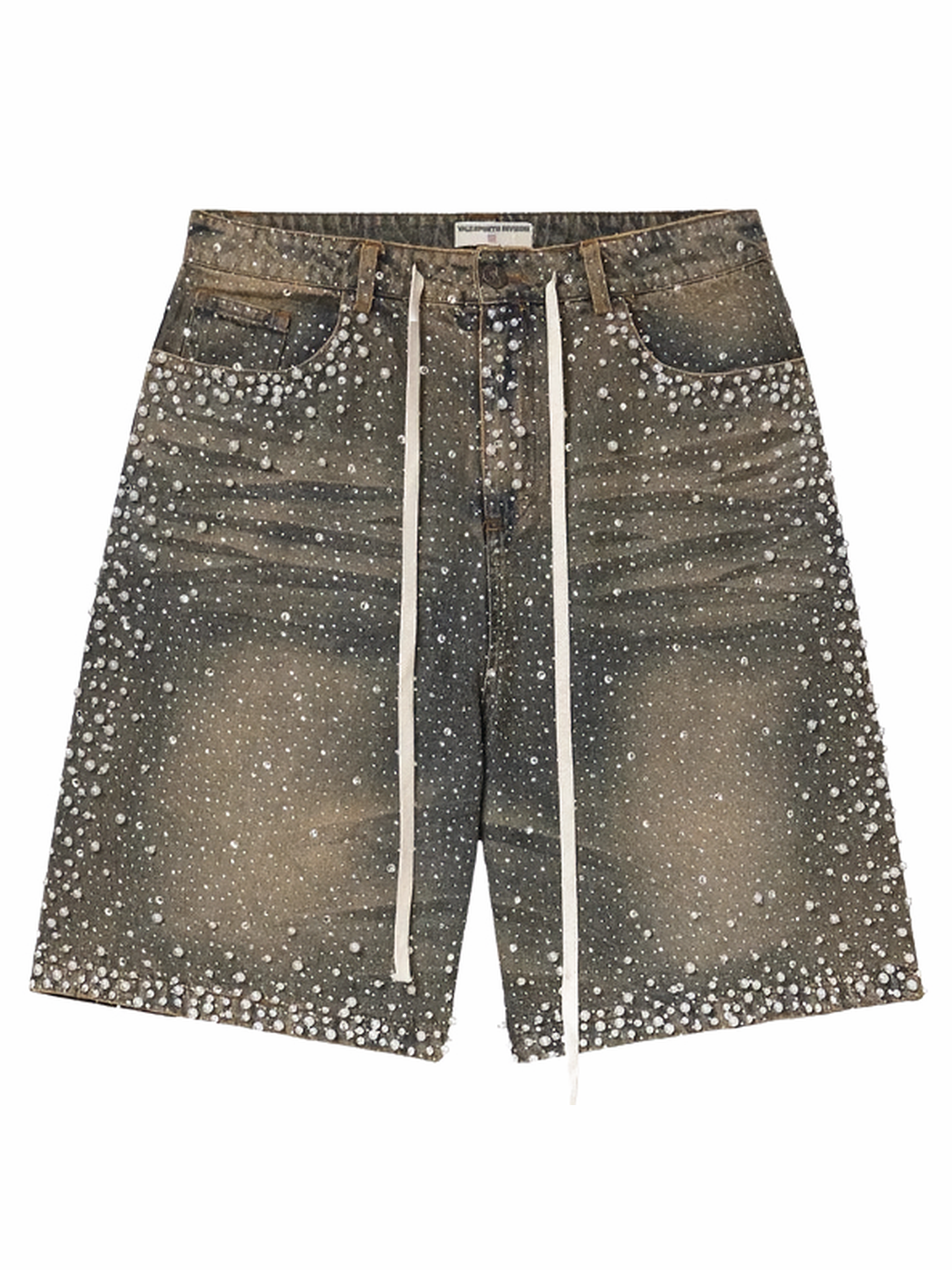 Valley Forever Short de Mezclilla con Perlas Brown Acid Wash