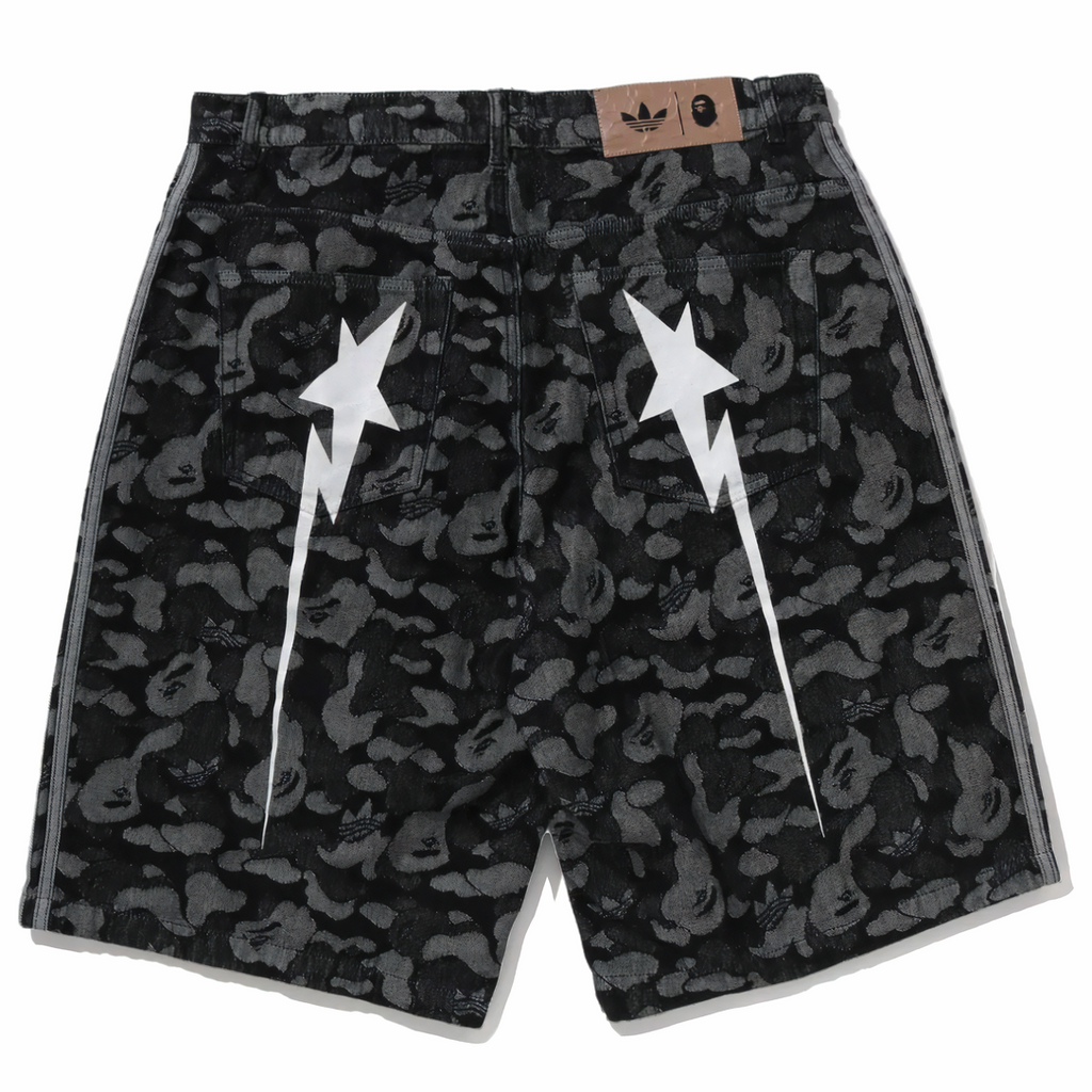 Adidas x Bape Camo Jacquard Shark Denim Jorts Black