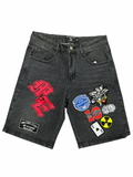 Mixed Emotion Danger Patch Denim Shorts Black