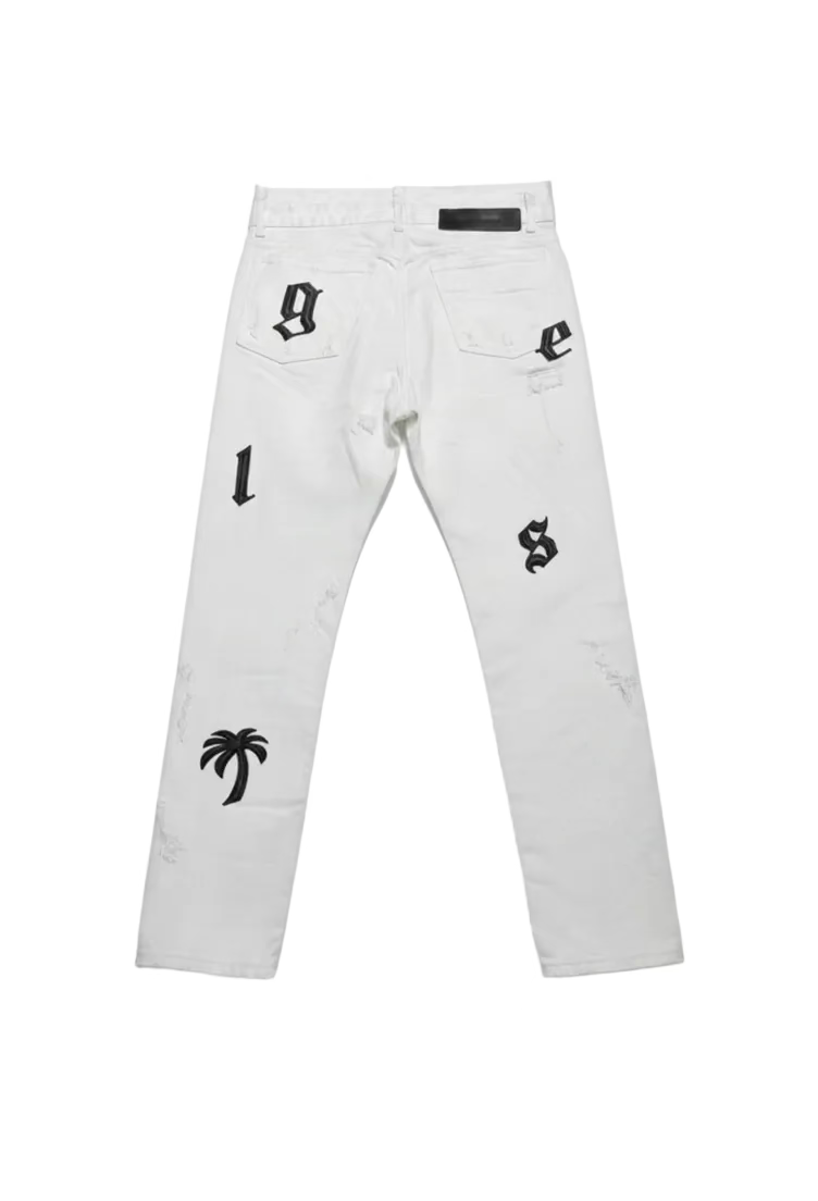 Palm Angels Bull Logo Patch Regular 5 Pocket Jeans Off White/Black