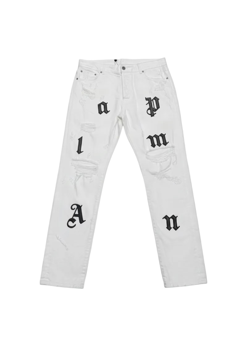 Palm Angels Bull Logo Patch Regular 5 Pocket Jeans Off White/Black