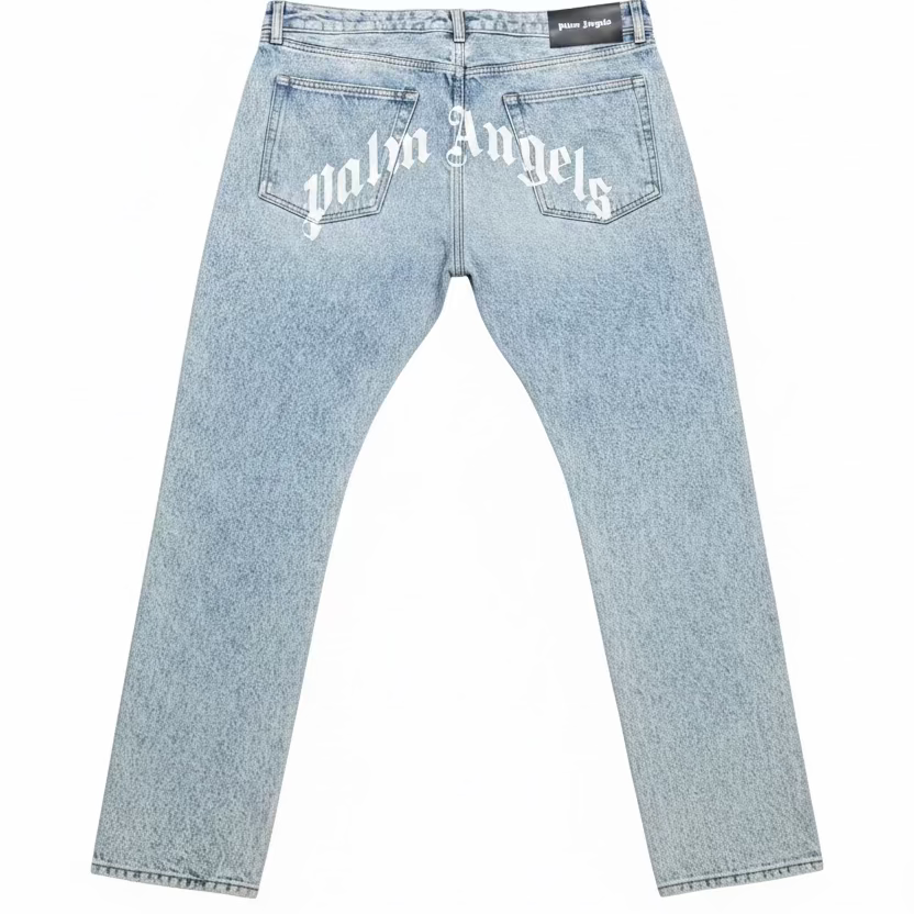 Palm Angels Curved Logo Back 5 Pocket Light Blue/White
