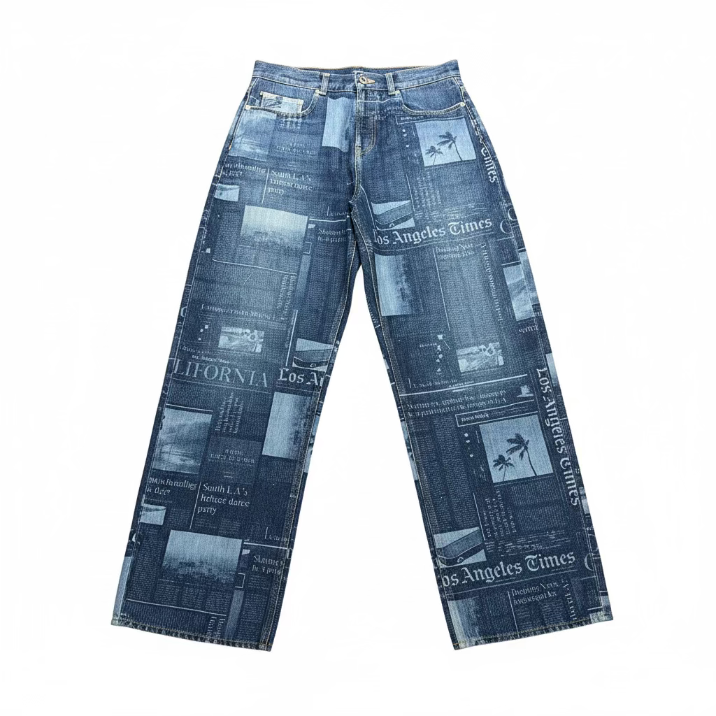 Palm Angels Patterned Wide Leg Jeans Medium Blue