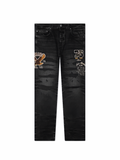 Amiri Varsity Eagle Logo Straight Jean Faded Black