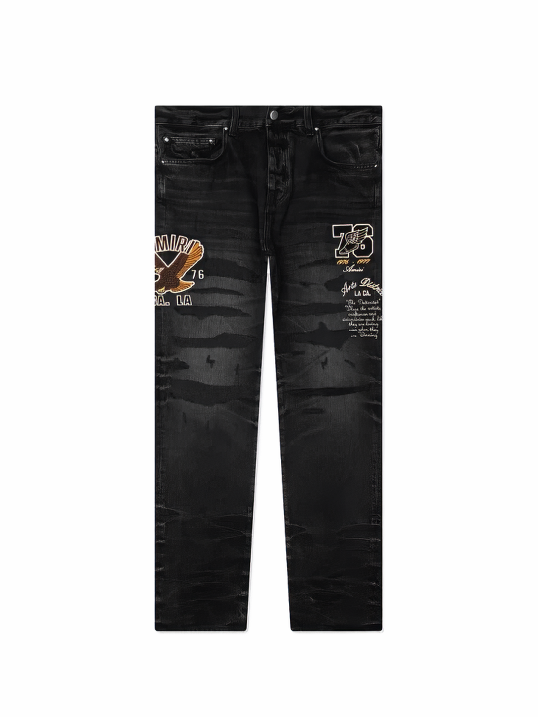 Amiri Varsity Eagle Logo Straight Jean Faded Black
