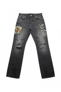 Amiri Varsity Eagle Logo Straight Jean Faded Black