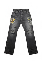 Amiri Varsity Eagle Logo Straight Jean Faded Black