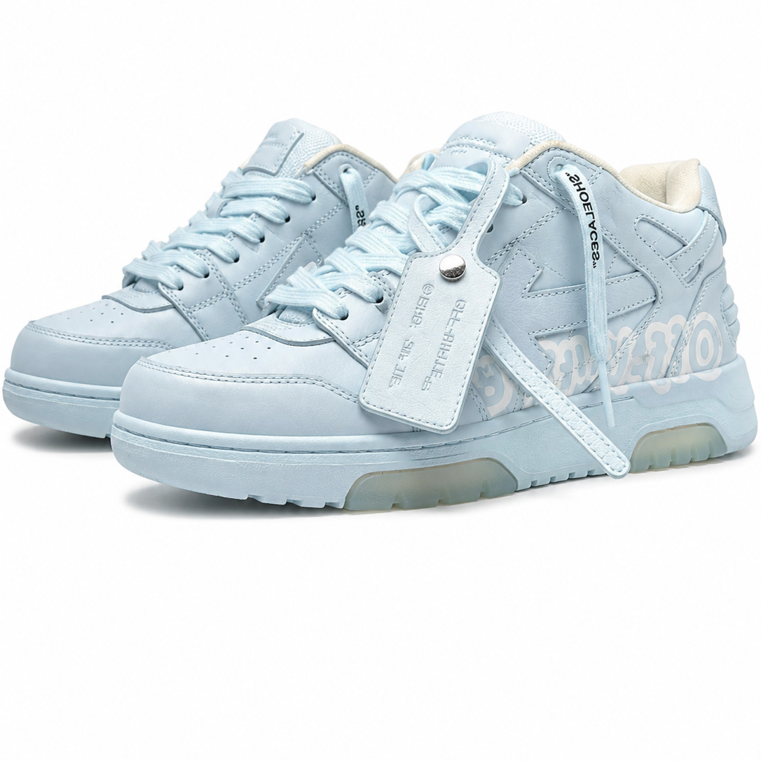 Off-White Out Of Office OOO Low Tops Light Blue/White USED