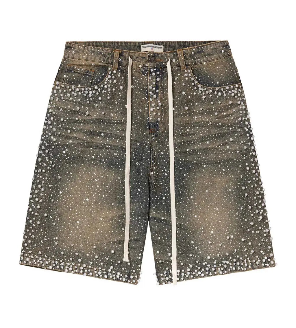 Valley Forever Shorts De Mezclilla Con Perlas Beige Vintage