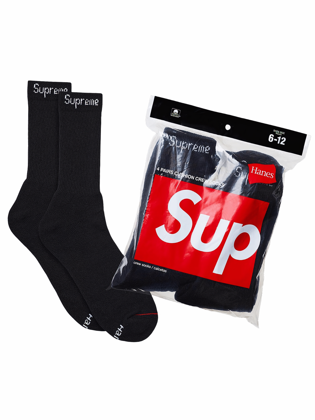 Supreme Socks Hanes Crew Socks Pack x 4 Black