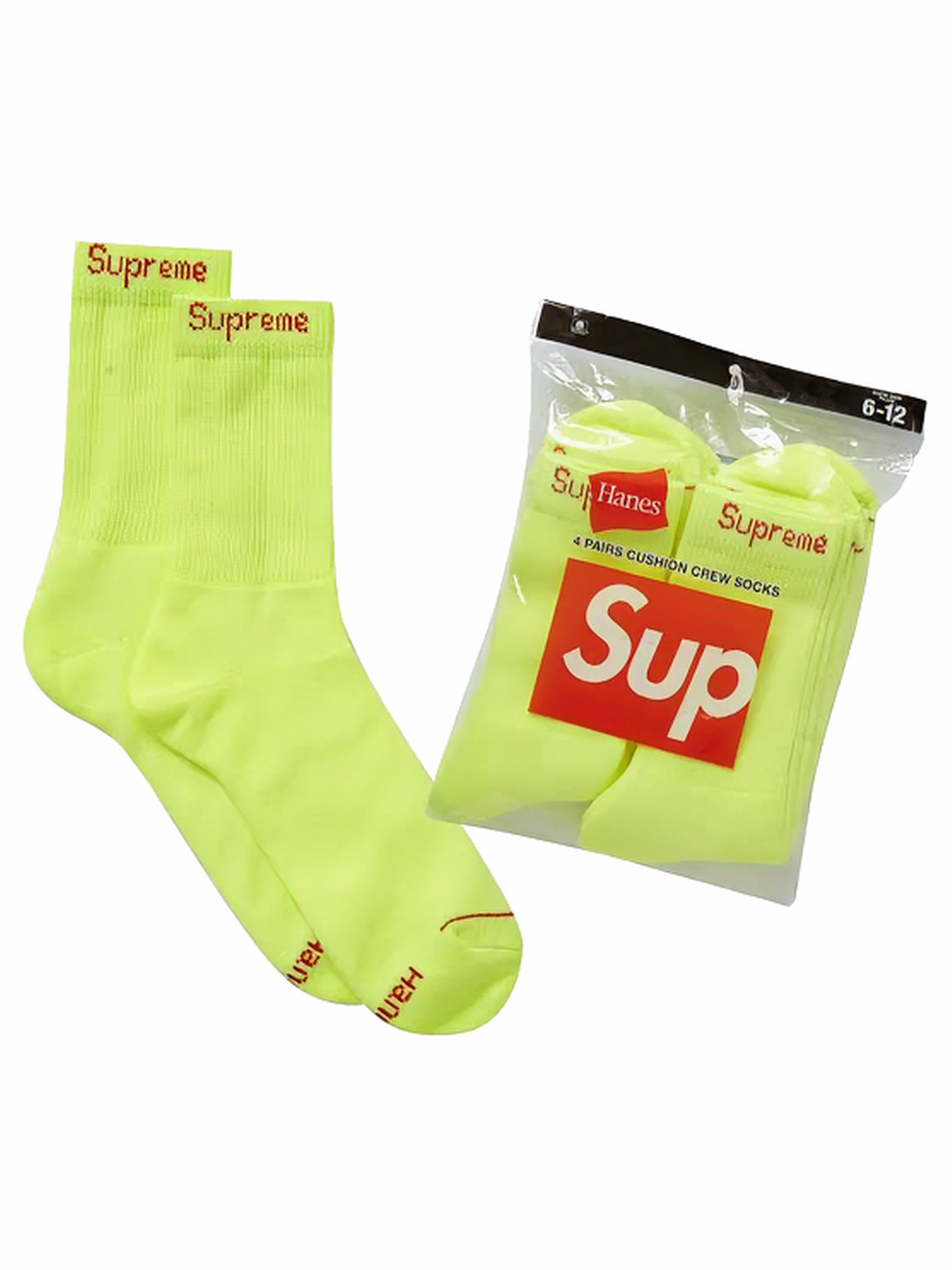 Supreme Crew Socks x Hanes (Pack x 4) Fluorescent Yellow