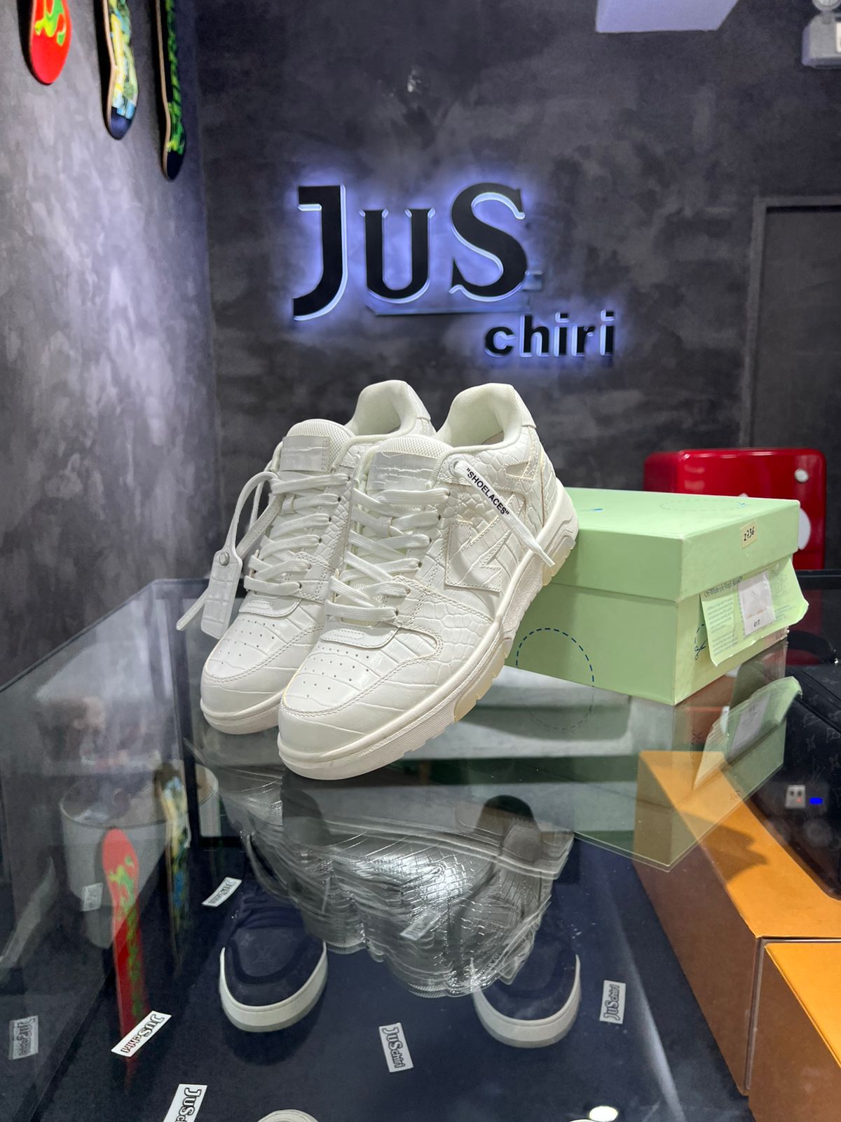 OFF-WHITE Out Of Office OOO Low Tops Croco Print White