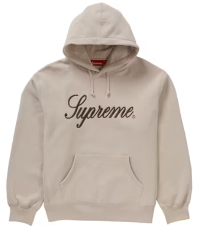 Supreme Embroidered Script   Hooded Sweatshirt Stone