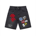 Mixed Emotion Danger Patch Denim Shorts Black