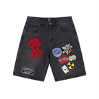 Mixed Emotion Danger Patch Denim Shorts Black