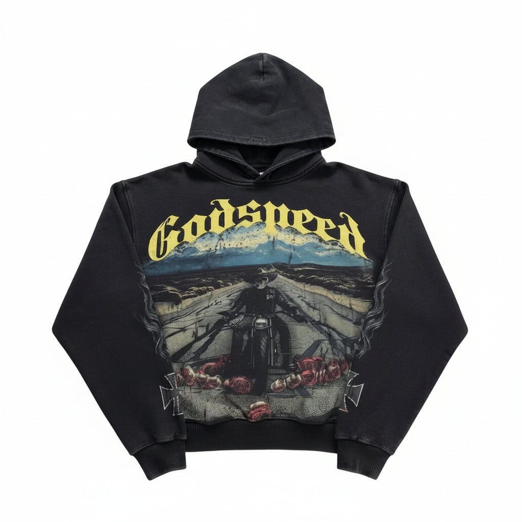 Godspeed Long Lonely Road Hoodie Black Wash
