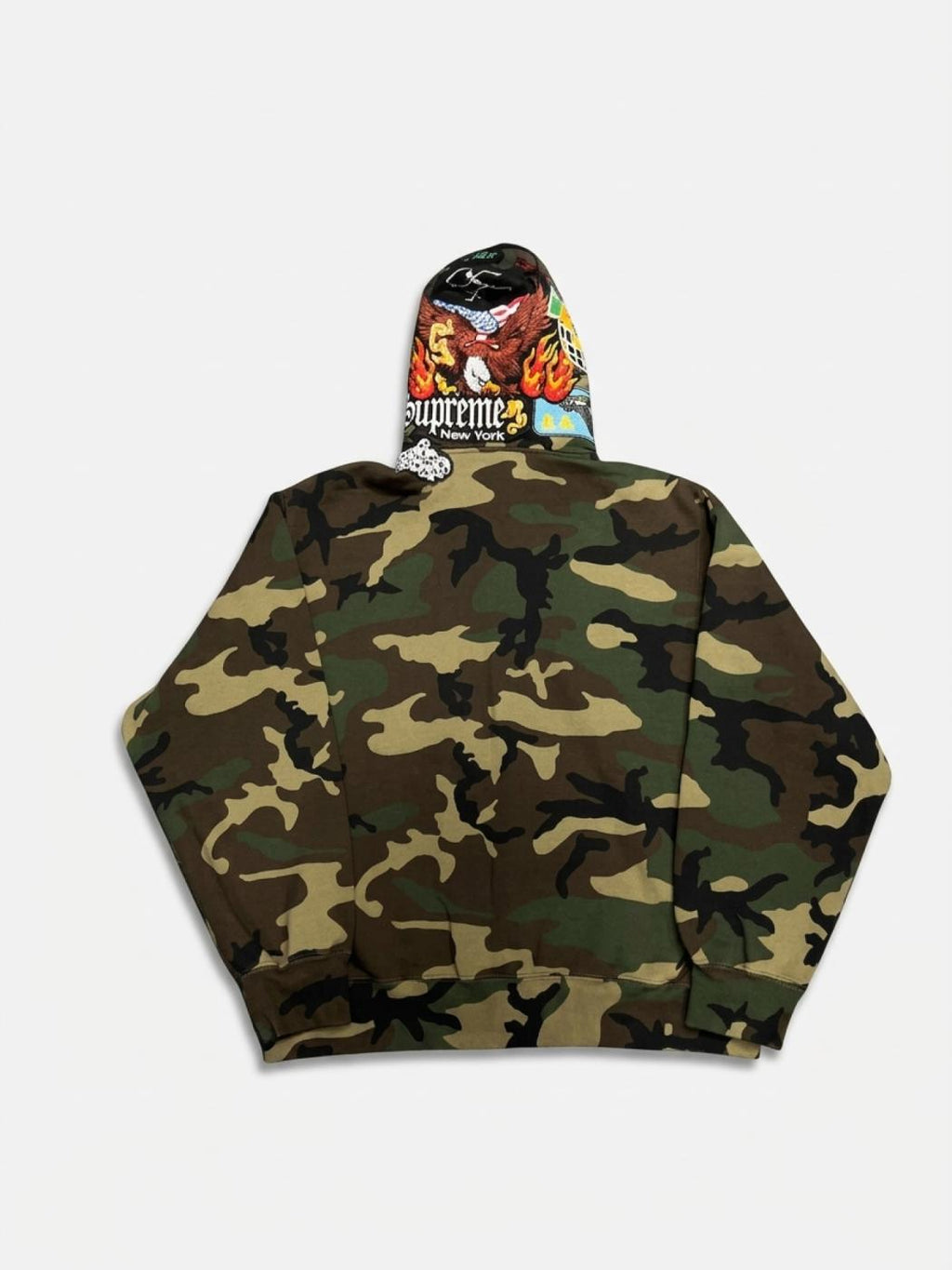Supreme Patches Zip Up Hooded Sweatshirt Woodland Camo