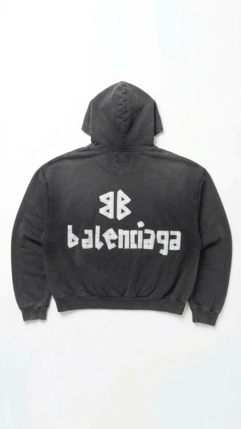 AL Balenciaga Ripped Pocket Hoodie Faded Washed M