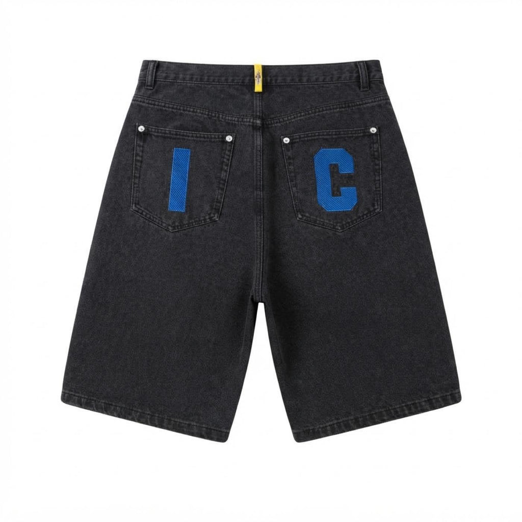 Ice Cream Running Dog Denim Short - Black