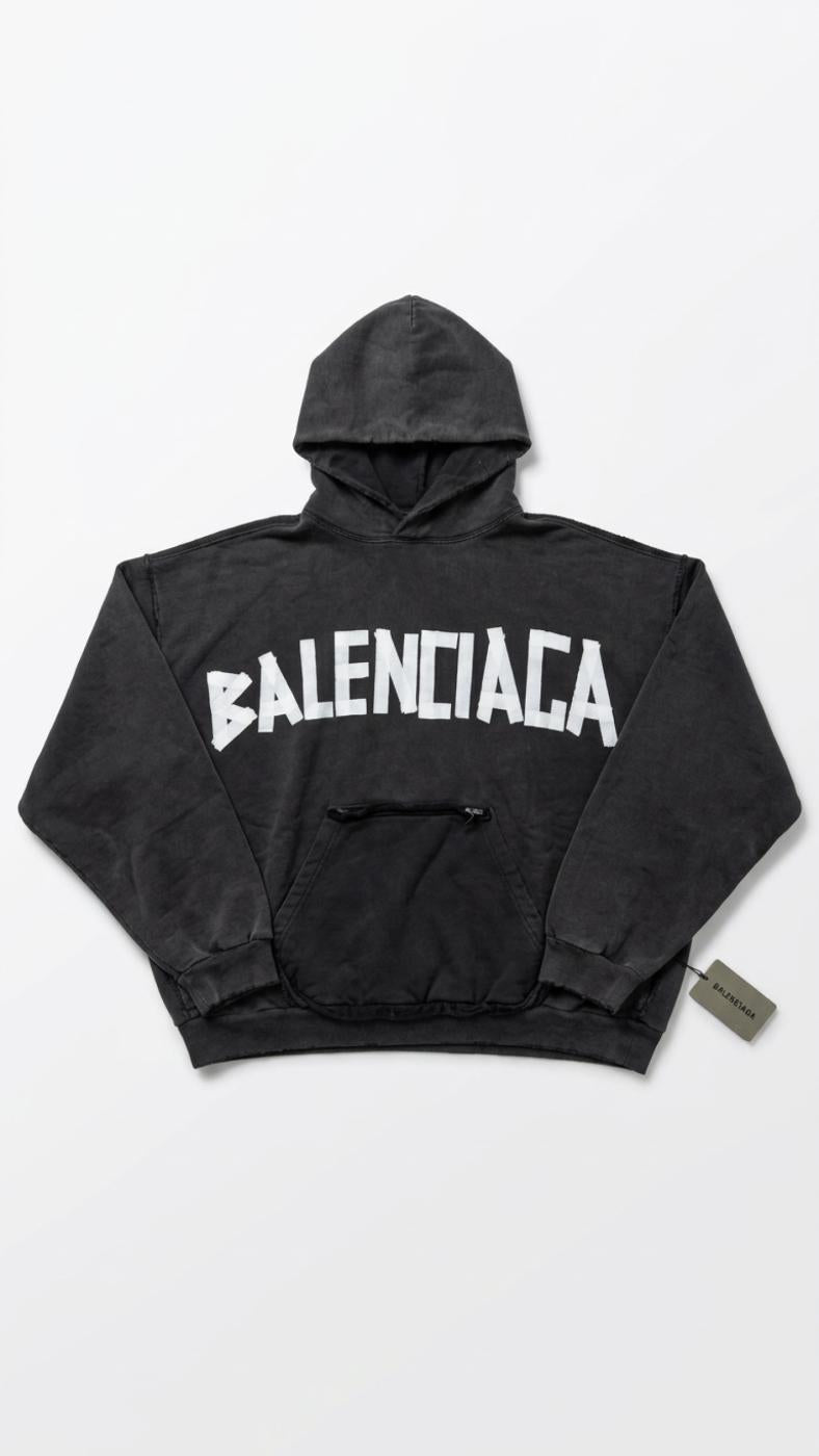 AL Balenciaga Ripped Pocket Hoodie Faded Washed M