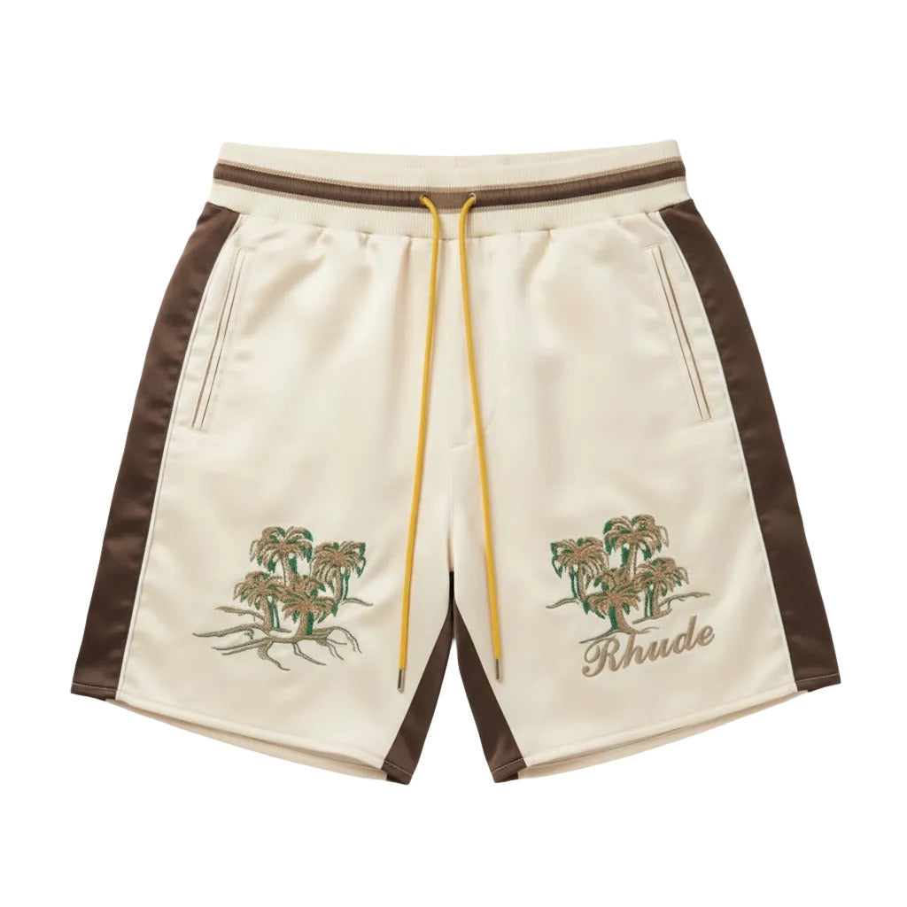 Rhude Satin Souvenir Shorts Ivory/Brown