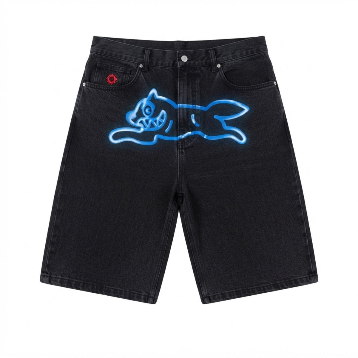 Ice Cream Running Dog Denim Short - Black