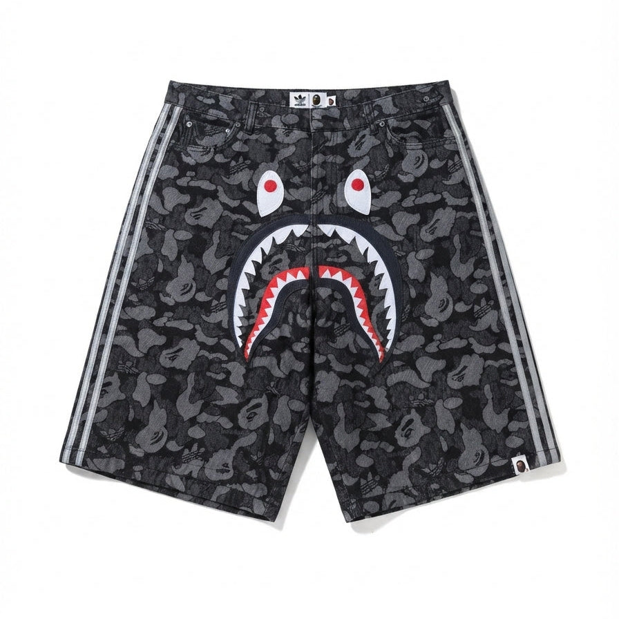 Adidas x Bape Camo Jacquard Shark Denim Jorts Black