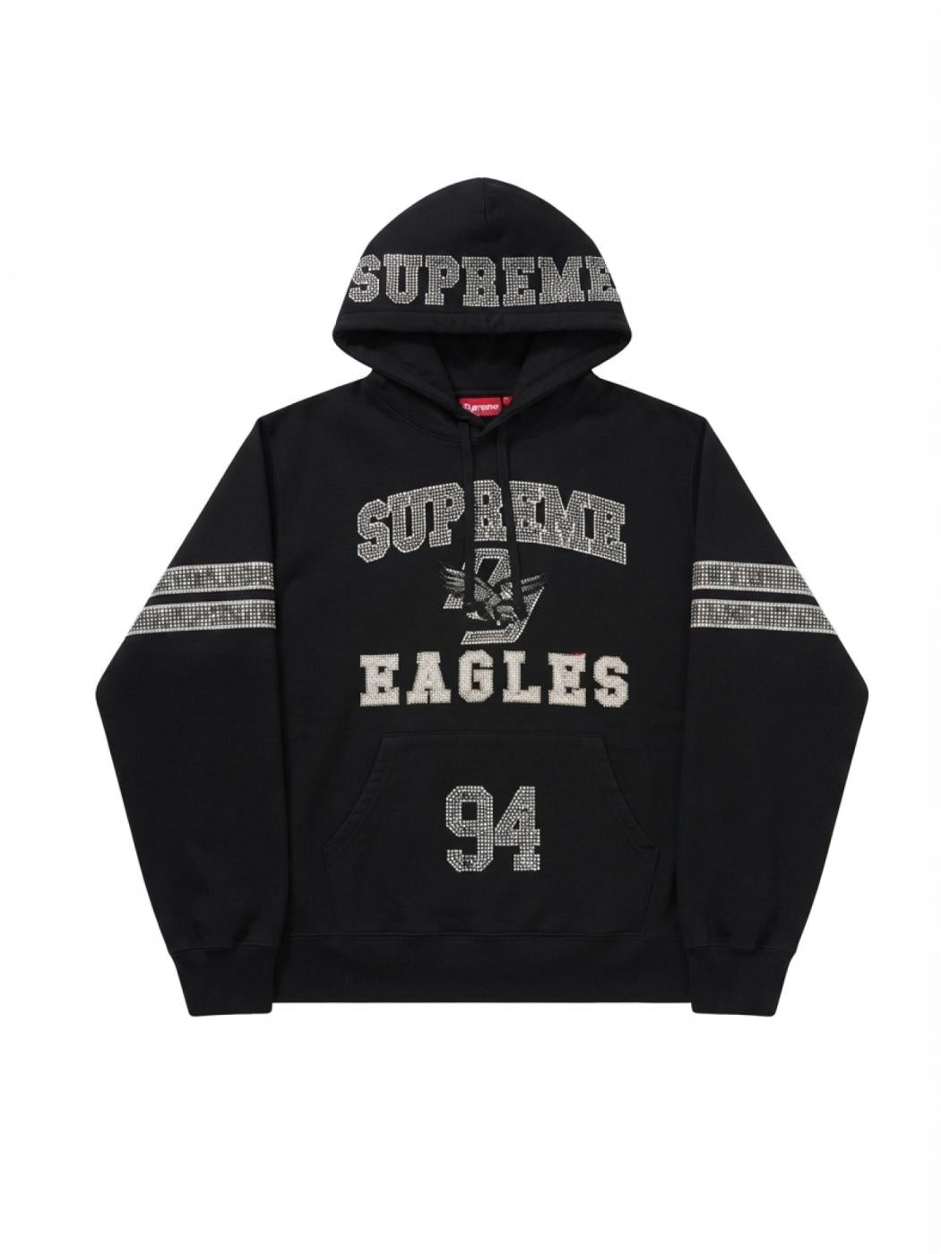 Supreme Rhinestone Eagle Hooded Sweatshirt Black