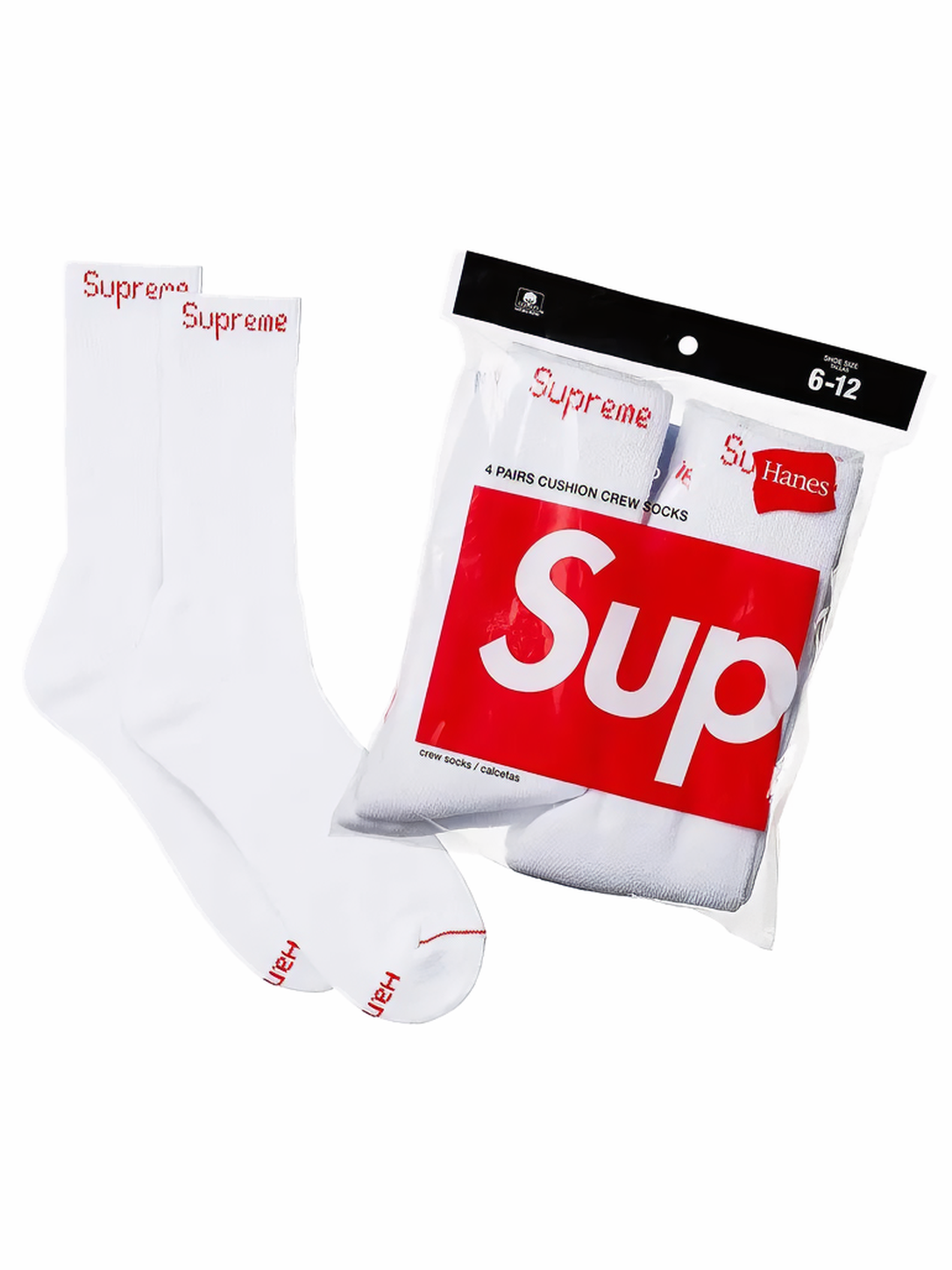 Supreme Socks Hanes Crew Pack x 4 White