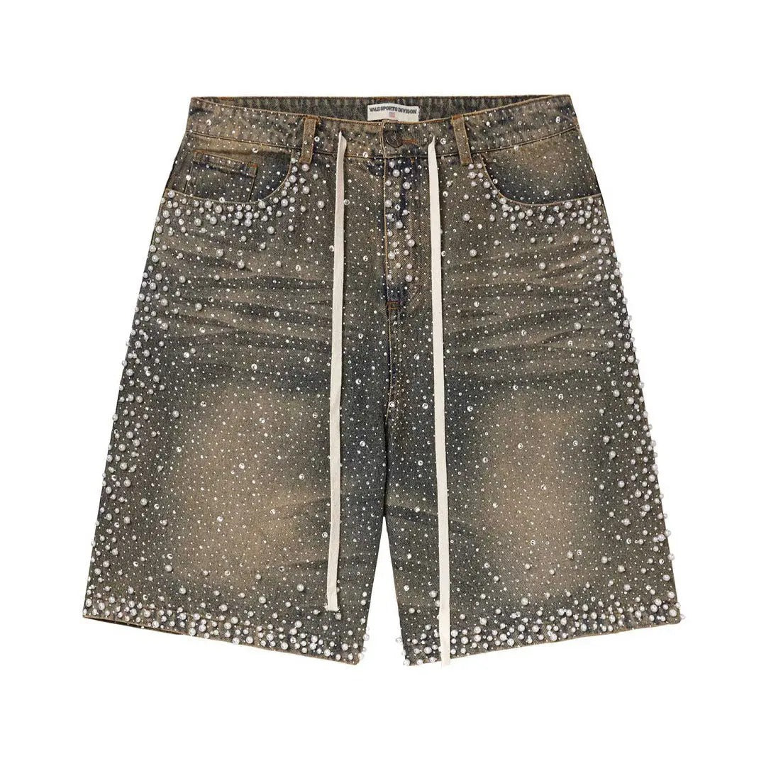 Valley Forever Shorts De Mezclilla Con Perlas Beige Vintage