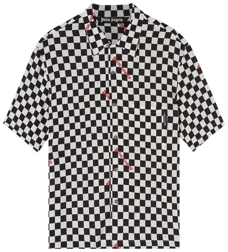 Palm Angels Damier Print Bowling Shirt Black/White/Red