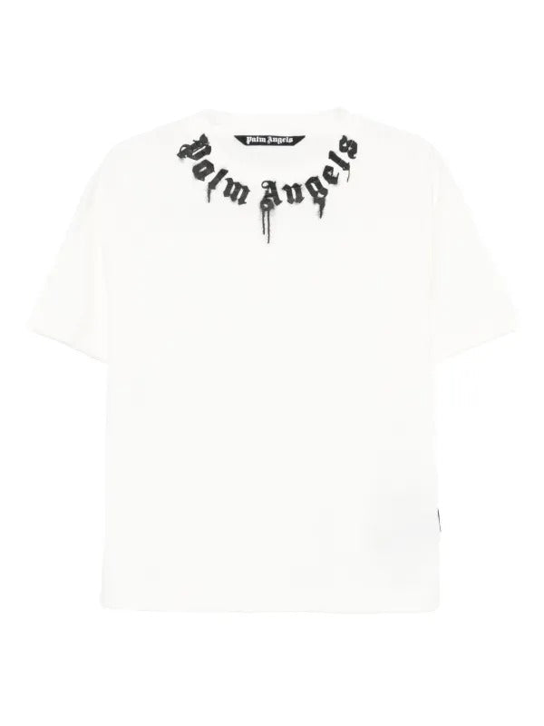 Palm Angels Neck Logo Tee White