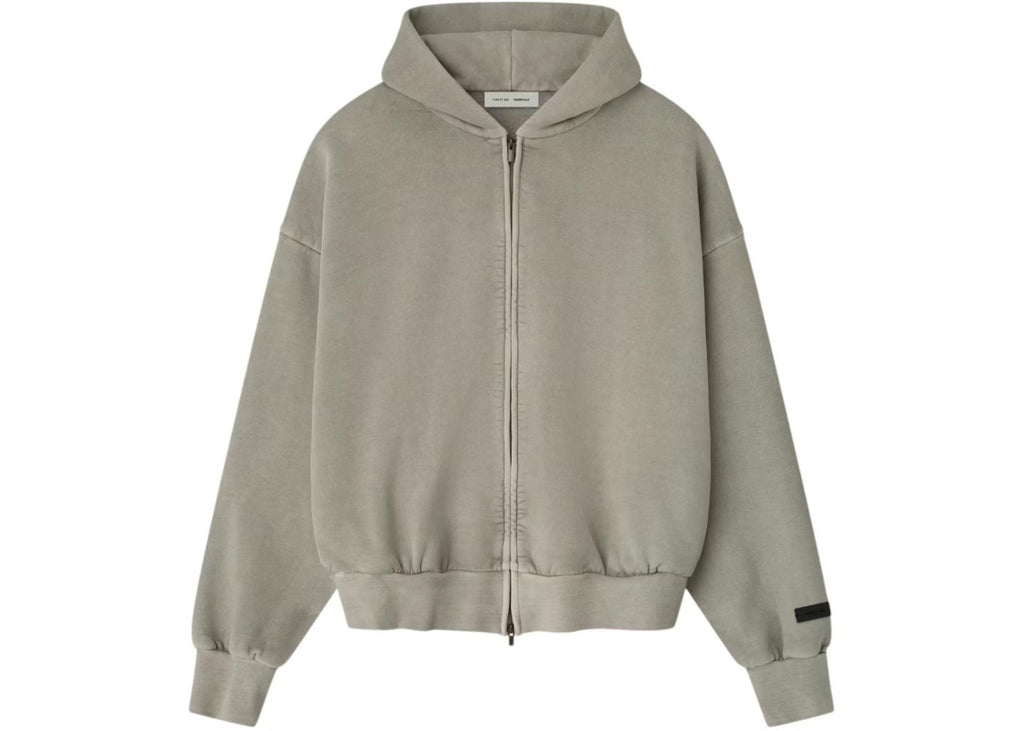 Essentials Embroidered Classic Full Zip Hoodie Smoke Grey